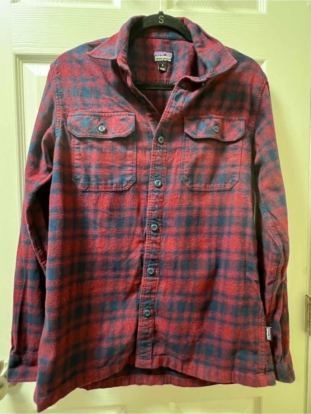 Patagonia Men’s Red and Navy Plaid Button-Down Shirt